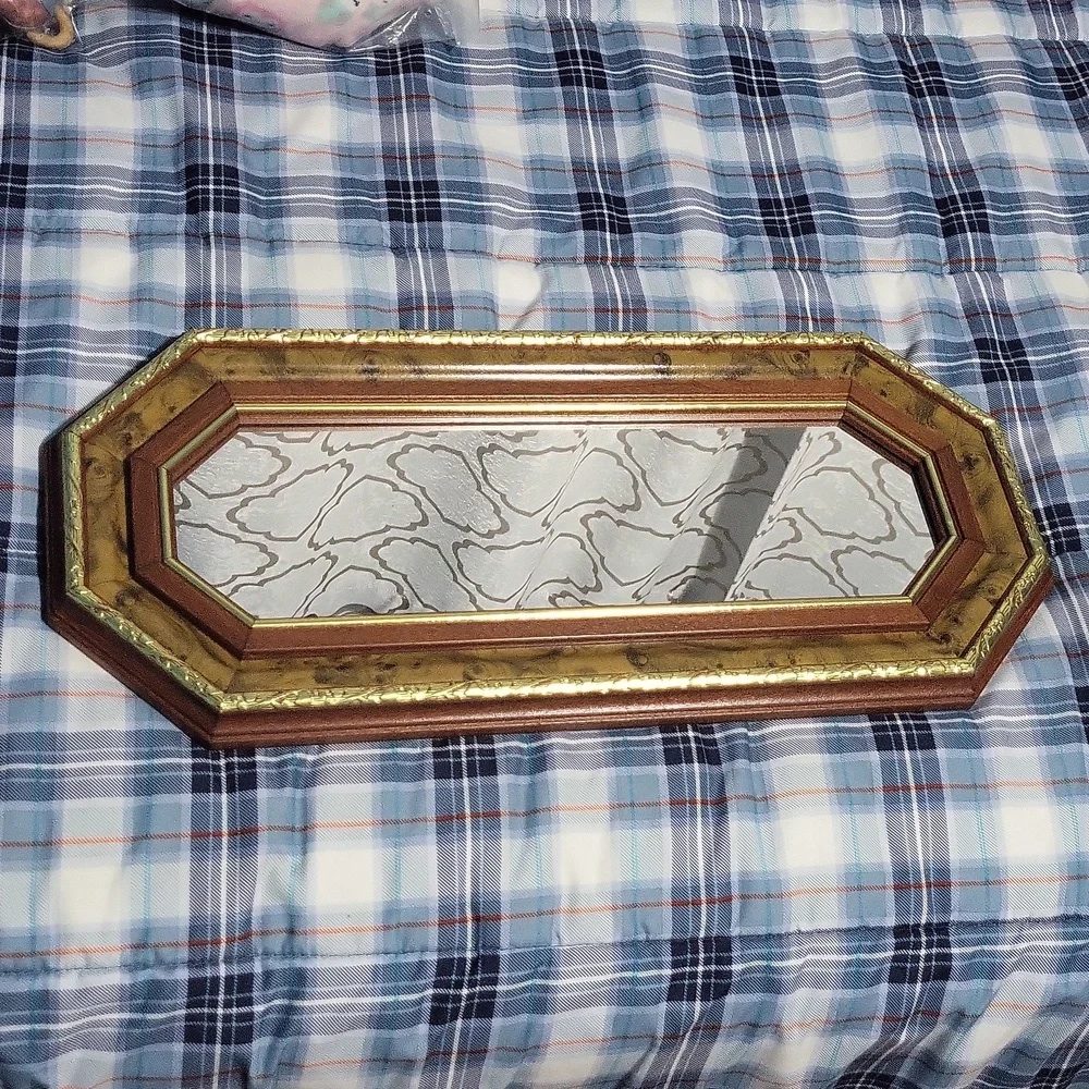 2 Vintage Home Interiors long Octagonal wall hanging mirrors decor wood USA